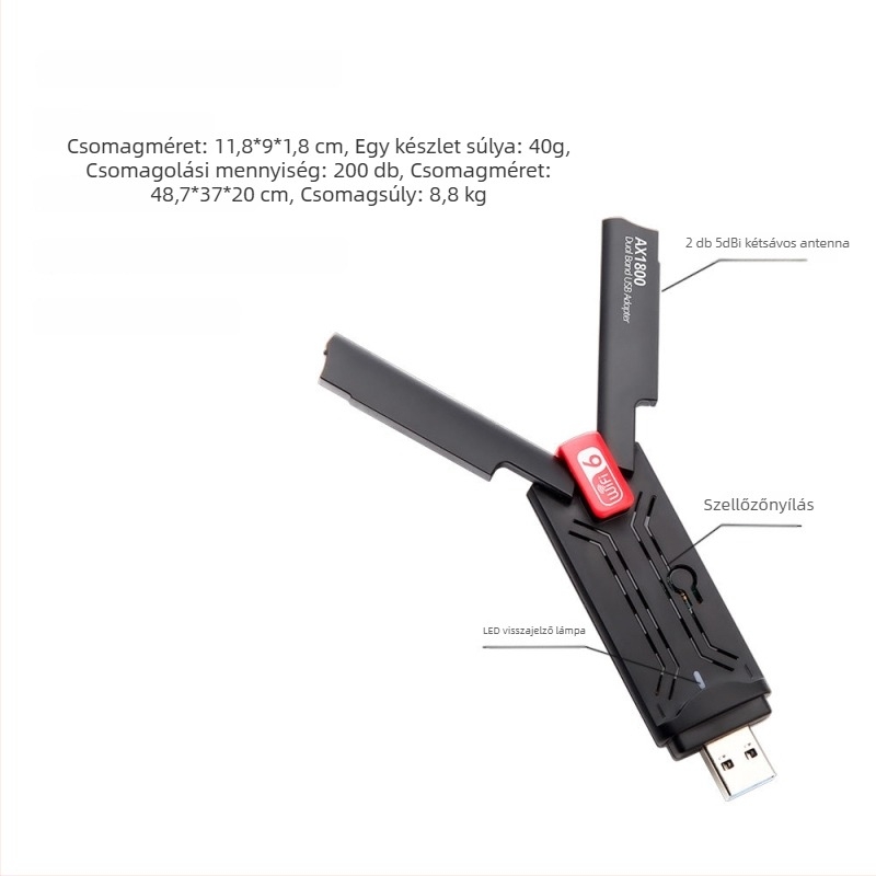 USB 3.0 hálózati kártya Wi‑Fi 6, két sávos átadó MTK7921AU