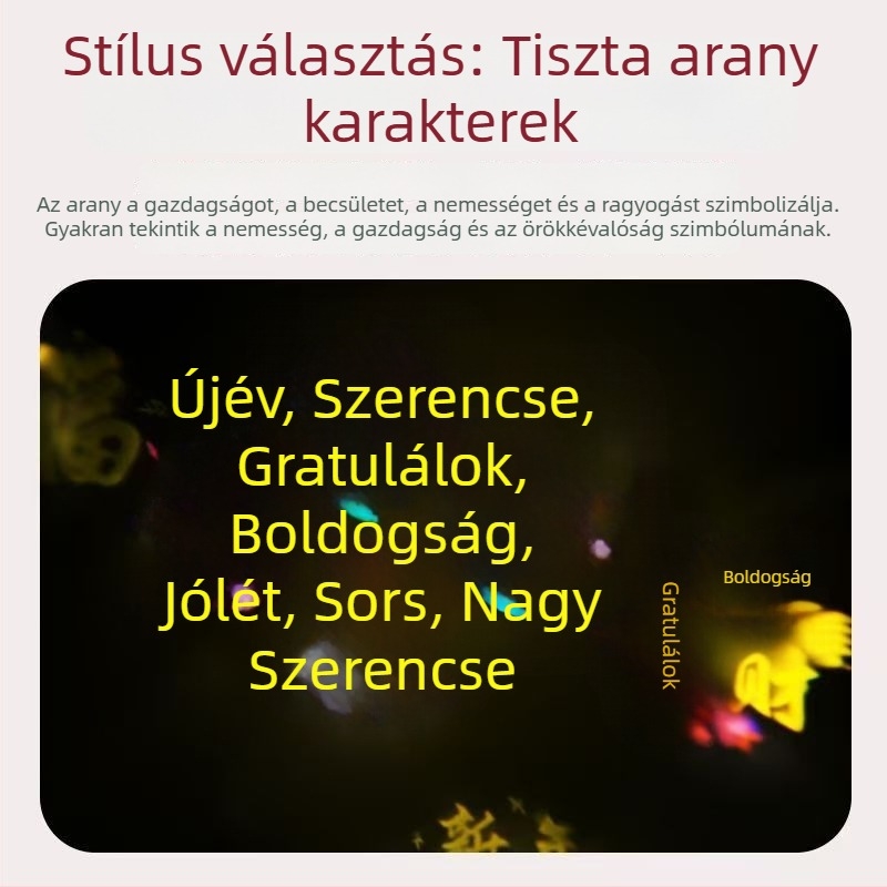 Hét színű változó szerencse-jelű LED-lámpa speciális effektekhez, 220V, műanyag test, PC árnyékoló, konnektoros tápegység, fényerő-szabályozás nélkül