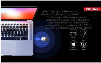 PIXLINK UAX08 kompakt USB WiFi 6 adapter, 300 Mbps, 2.4 GHz, 802.11ax támogatás