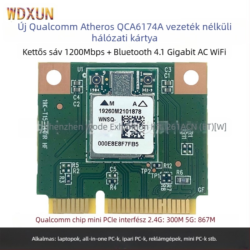 WDXUN QCA674A Mini PCIe vezeték nélküli kártya, 1200 Mbps, kettős sáv, 802.11ac