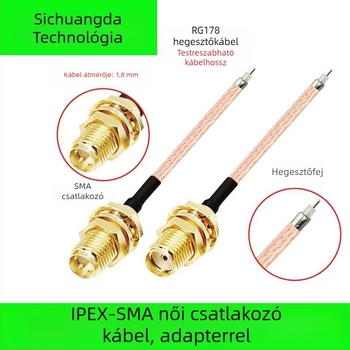 IPEX–SMA férfi adapterkábel koaxiális RG178 ezüstözött vezetővel, antenna WiFi routerhez és WiFi modulhoz