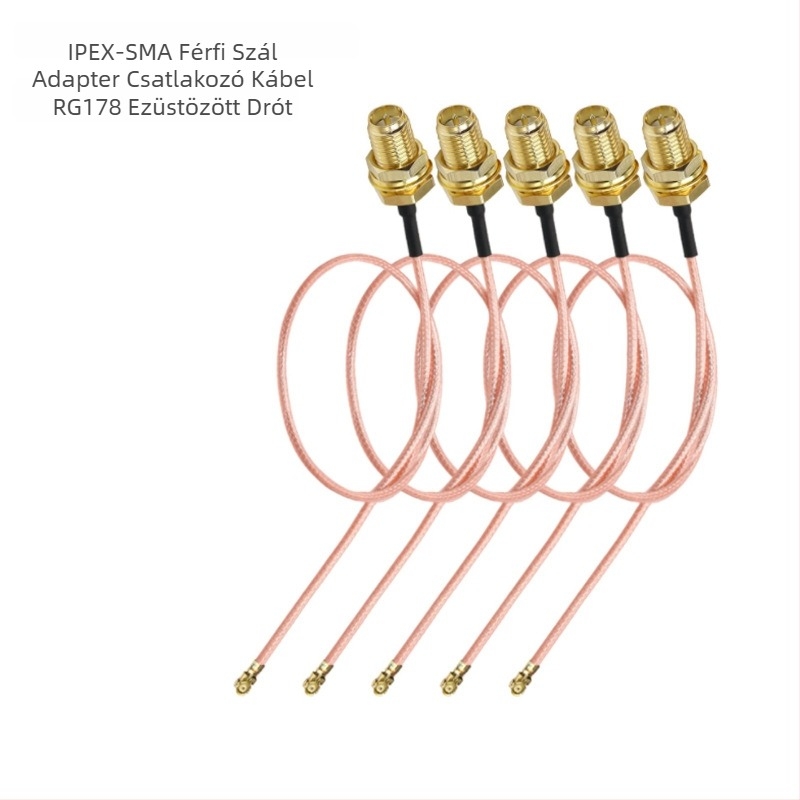 IPEX–SMA férfi adapterkábel koaxiális RG178 ezüstözött vezetővel, antenna WiFi routerhez és WiFi modulhoz