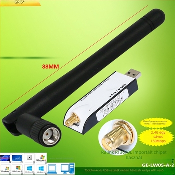 GRIS USB vezeték nélküli hálózati kártya RT3070L notebookhoz és asztali számítógéphez, 5 dB-es erős Wi‑Fi vevő antenna
