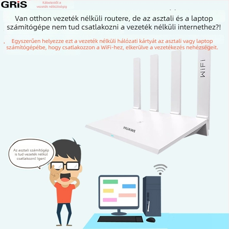 GRIS USB vezeték nélküli hálózati kártya RT3070L notebookhoz és asztali számítógéphez, 5 dB-es erős Wi‑Fi vevő antenna