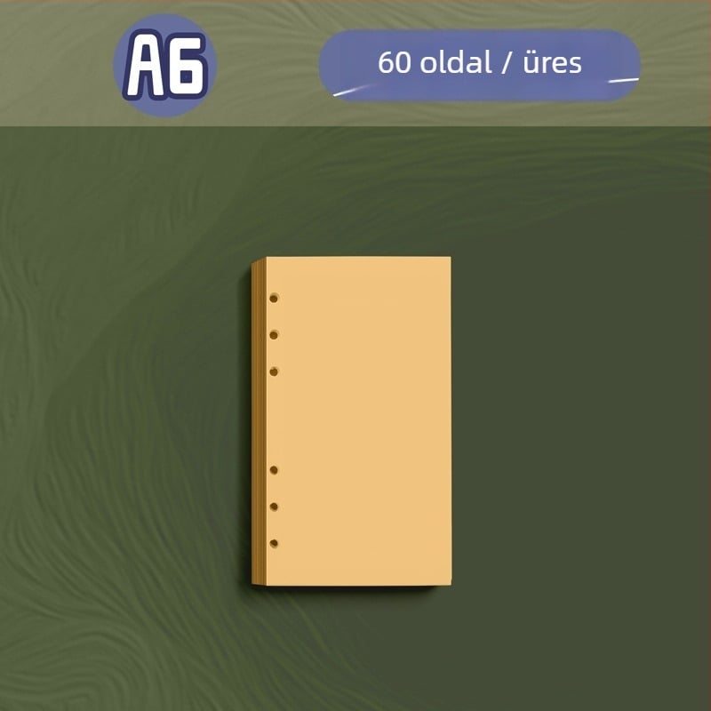 Kraft papír töltő lazán lyukasztott A6/A5/B5 jegyzetfüzethez, 60 oldal, belső oldalak kettős offset papírral, kompatibilis a 6/20/26 lyukkal
