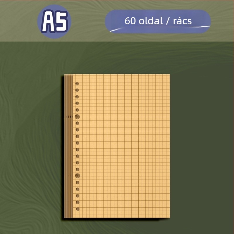 Kraft papír töltő lazán lyukasztott A6/A5/B5 jegyzetfüzethez, 60 oldal, belső oldalak kettős offset papírral, kompatibilis a 6/20/26 lyukkal