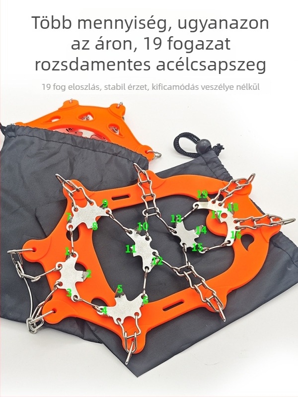 So Comfortable 19-fogas csúszásmentes jégkramponok szilikonból és 201-es rozsdamentes acélból, hegymászáshoz, túrázáshoz és havas horgászathoz