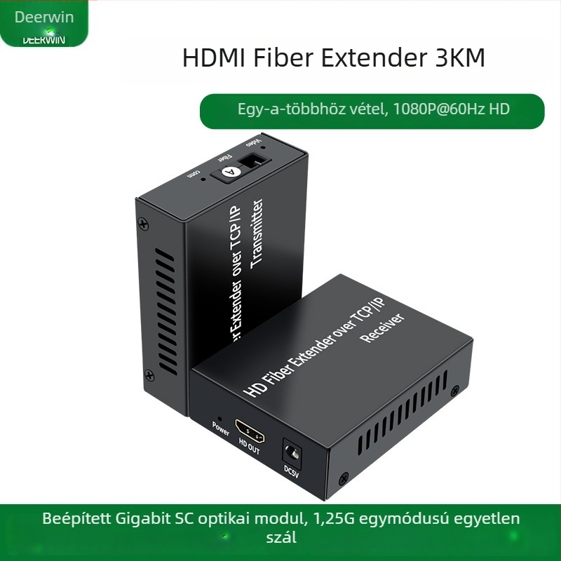 HDMI optikai fűtő extender, 3 km, egy‑től több IP/TCP, SC transzceiver, 1080p