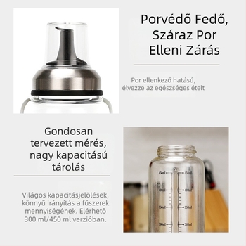 I nest konyhai fűszertartó, üveg-rozsdamentes acél-plasztik konstrukció, modern minimalista dizájn, logó nyomtatás elérhető.