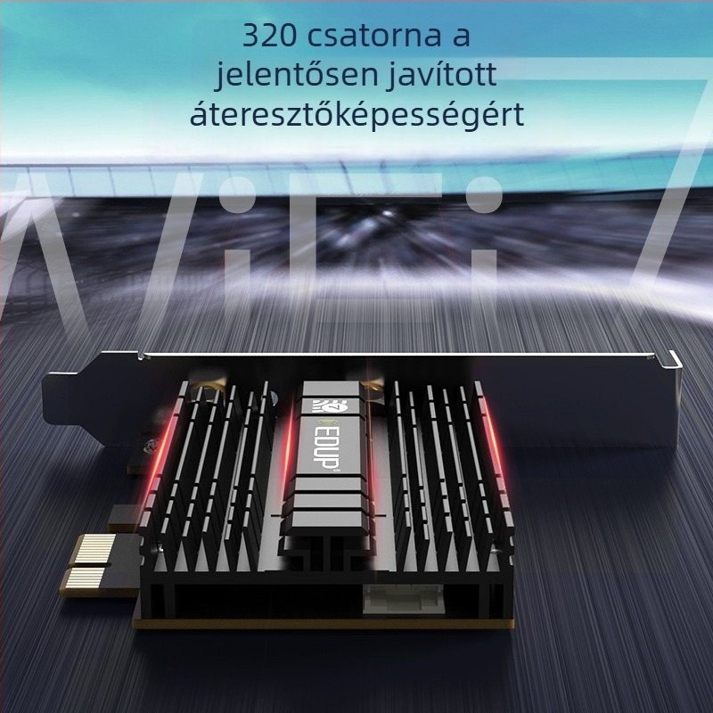 Edup EP-BE9715GS PRO PCIe vezeték nélküli hálózati kártya Bluetooth 5.4 – WiFi 7, 8774 Mbps, 2.4–5.8 GHz, kettős kiterjesztett antenna