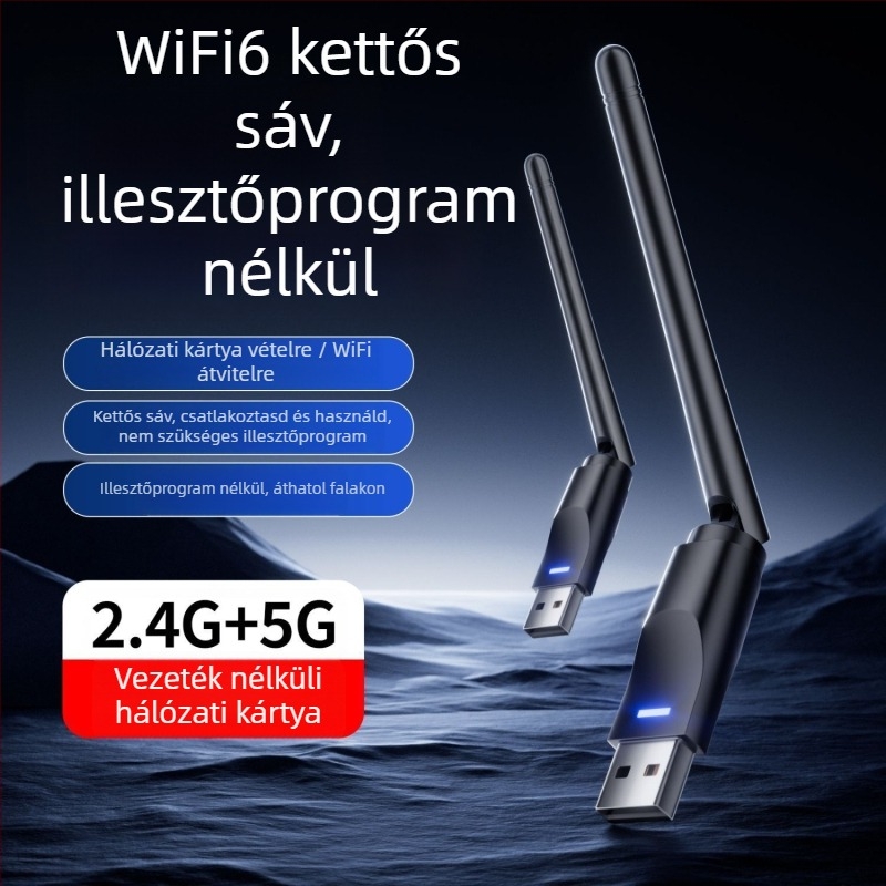 Meghajtó nélküli USB WiFi 6 adapter asztali számítógéphez és notebookhoz – 600 Mbps, 5 GHz