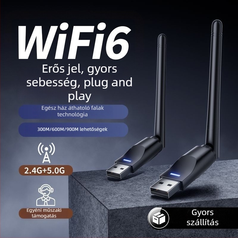 Meghajtó nélküli USB WiFi 6 adapter asztali számítógéphez és notebookhoz – 600 Mbps, 5 GHz