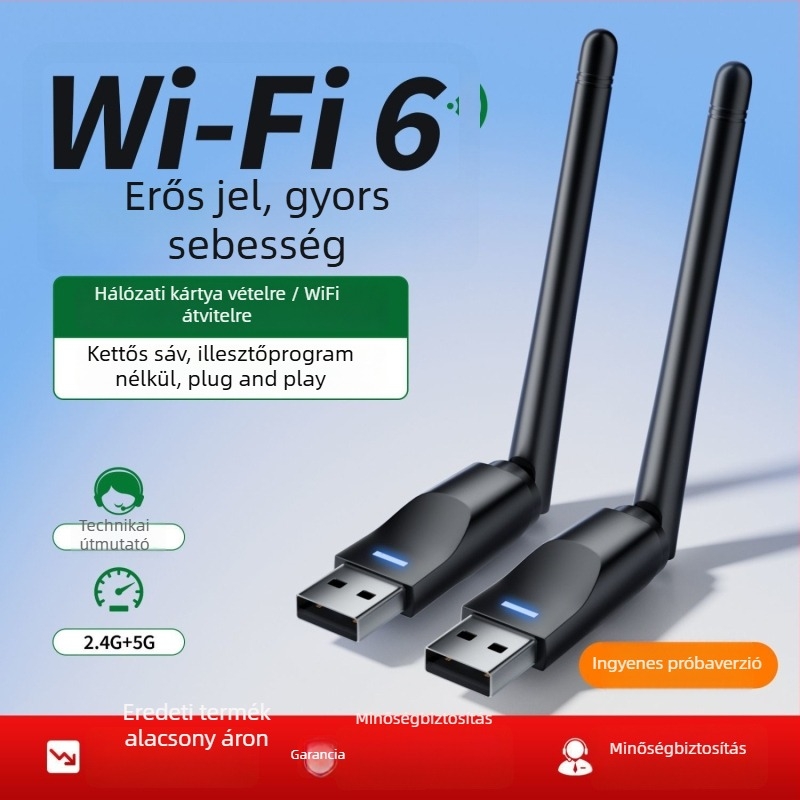 Meghajtó nélküli USB WiFi 6 adapter asztali számítógéphez és notebookhoz – 600 Mbps, 5 GHz