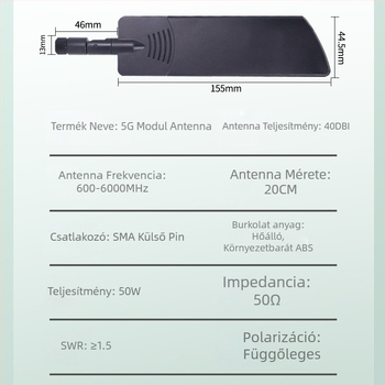 Omnidirekcionális 5G hajlékony ragasztóantenna, 40 dBi, 600-6000 MHz, 50 Ω, SMA interfész