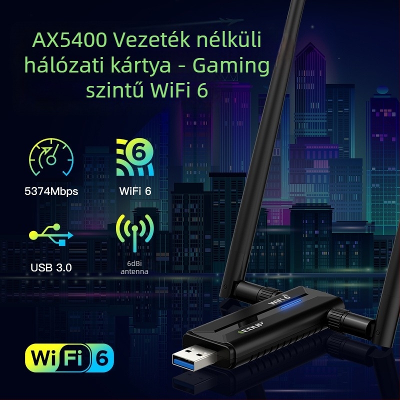 EDUP EP-AX1671 USB vezeték nélküli hálózati adapter, 6GHz, 5400 Mbps, két 6 dBi antenna