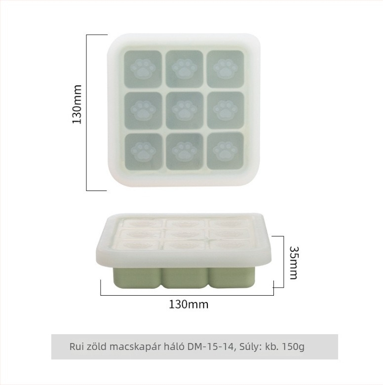 Szilikonból készült bébiétel pároló forma, macska tappancs alakú, kilenc rekesz, 1 db, minimalist stílus