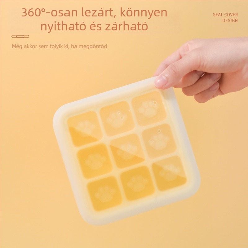 Szilikonból készült bébiétel pároló forma, macska tappancs alakú, kilenc rekesz, 1 db, minimalist stílus