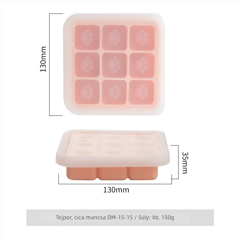 Szilikonból készült bébiétel pároló forma, macska tappancs alakú, kilenc rekesz, 1 db, minimalist stílus
