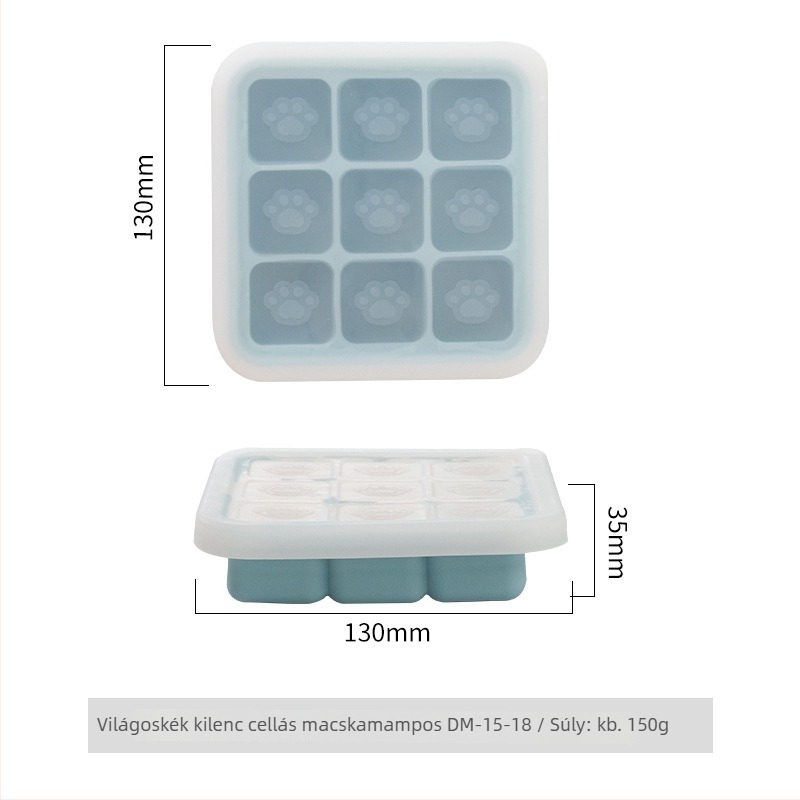 Szilikonból készült bébiétel pároló forma, macska tappancs alakú, kilenc rekesz, 1 db, minimalist stílus