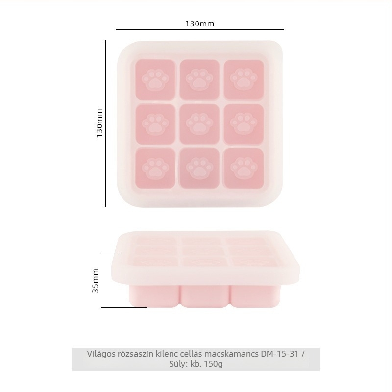 Szilikonból készült bébiétel pároló forma, macska tappancs alakú, kilenc rekesz, 1 db, minimalist stílus