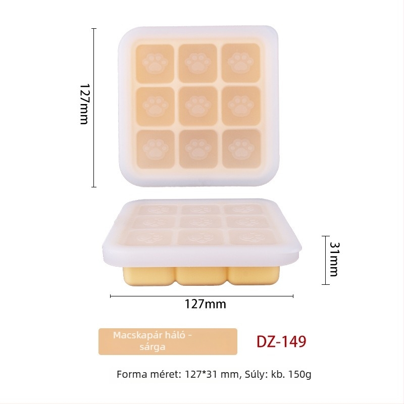 Szilikonból készült bébiétel pároló forma, macska tappancs alakú, kilenc rekesz, 1 db, minimalist stílus