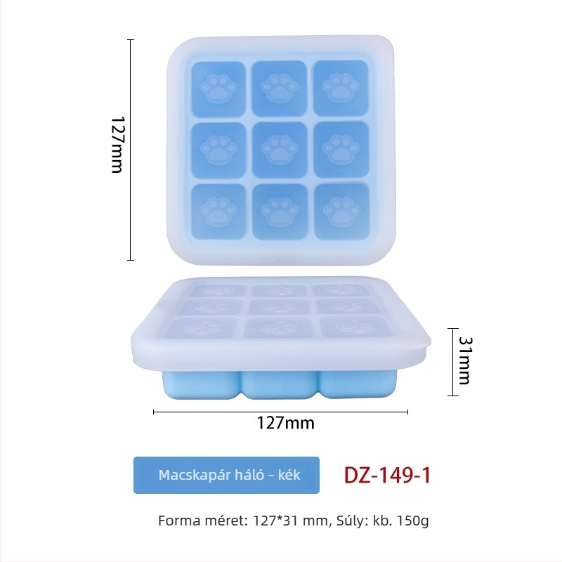 Szilikonból készült bébiétel pároló forma, macska tappancs alakú, kilenc rekesz, 1 db, minimalist stílus