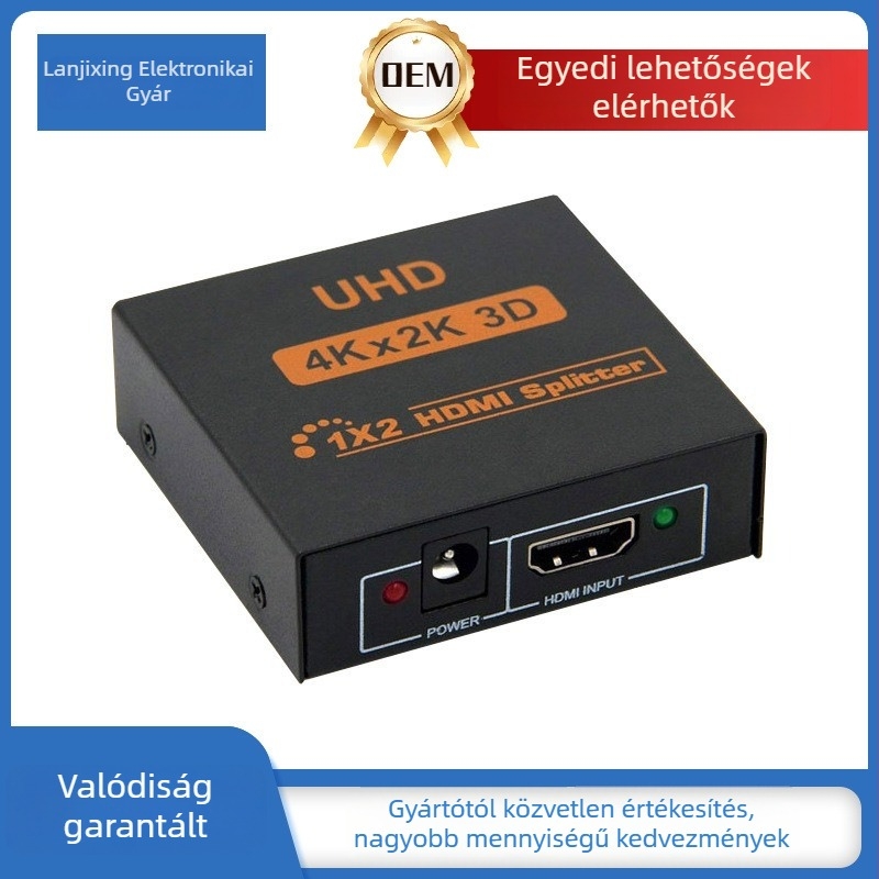 HDMI 1x2 osztó - 4Kx2K, 3D, Liandake, 5V tápegység