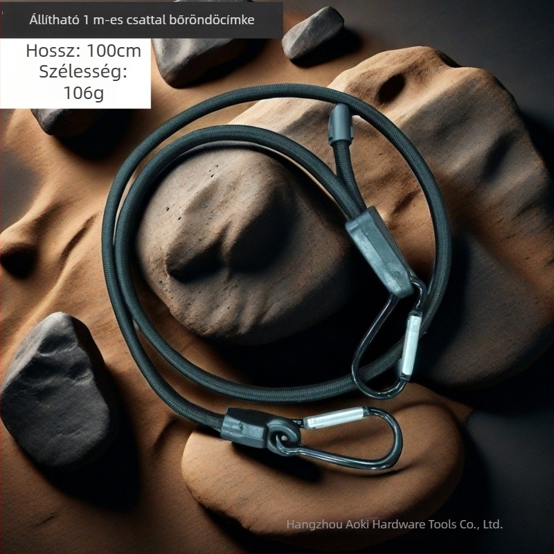 Elasztikus poggyászpánt fém csattal, polipropilén szál + gumi szál, 8 mm, modell Aqk-9991