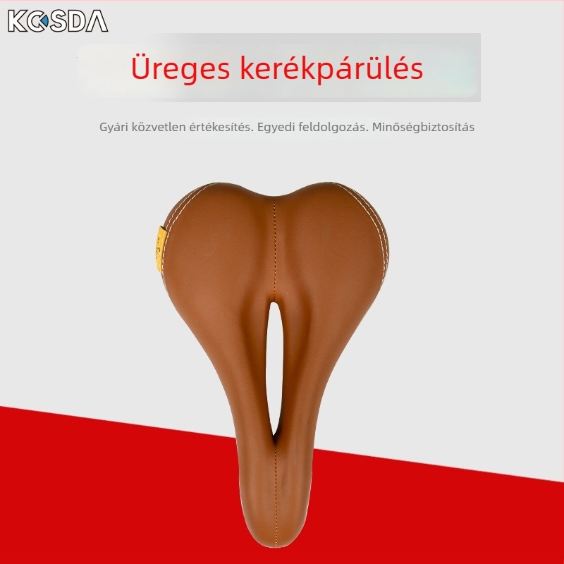 Barna bőrű kerékpárnyereg, hegyi kerékpárhoz illő, rendkívül puha, univerzális nyereg, kerékpár kiegészítők