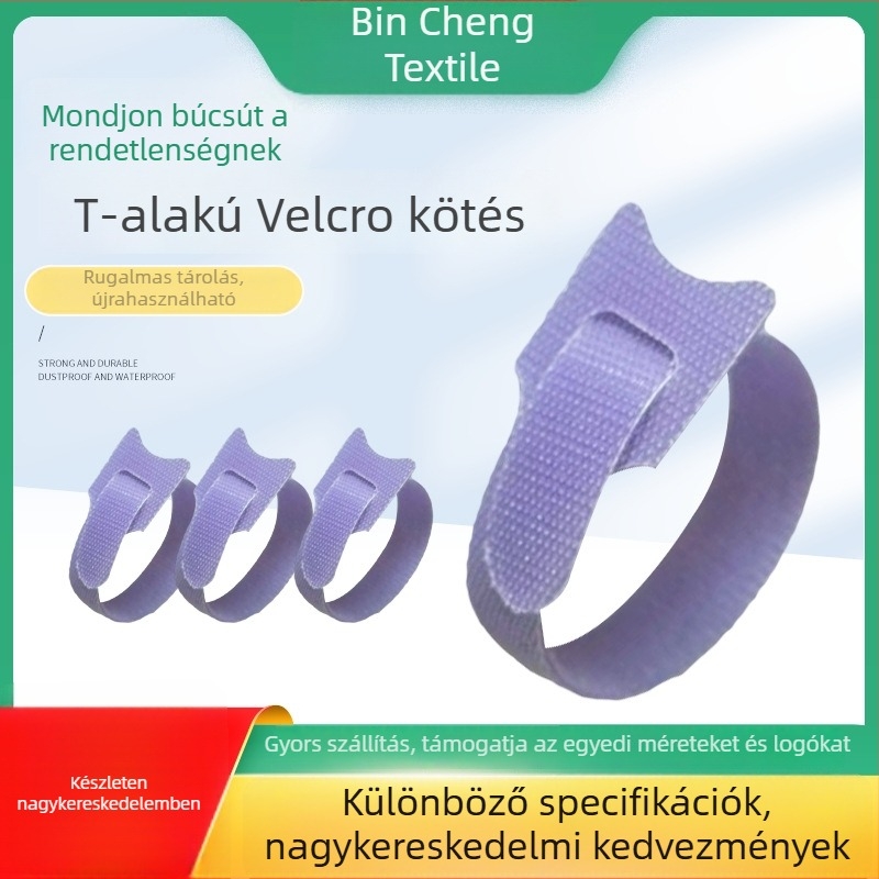 Velcro kábelkötő — T-alakú, nylon-polietester-PP keverék, kábelek és számítógépes vezetékek rendezéséhez