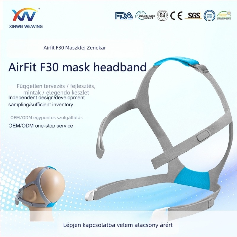 Ventilátor fejpánt AirFit F30 CPAP maszkhoz és ResMed F30-hoz, cserélhető állítható pánt — Anyag: nylon keverék; Keverék szövetek: Lycra + pamut + elasztikus anyag; Márka Xinwei