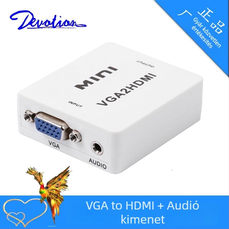 HDMI–to–VGA videókonverter MC-077, 1080P, kapcsoló/elosztó, számítógép és monitor számára, energiaellátás-kezelés támogatott