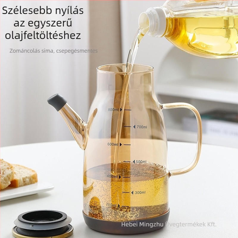 Széles nyakú üveg olajtartó rozsdamentes acél fedővel – olaj, szójaszósz és ecet számára