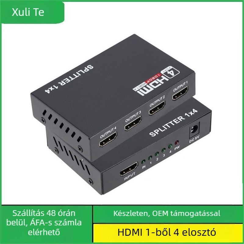 HDMI 1x4 kapcsoló és osztó, 1080p, 1 bemenet, 4 kimenet