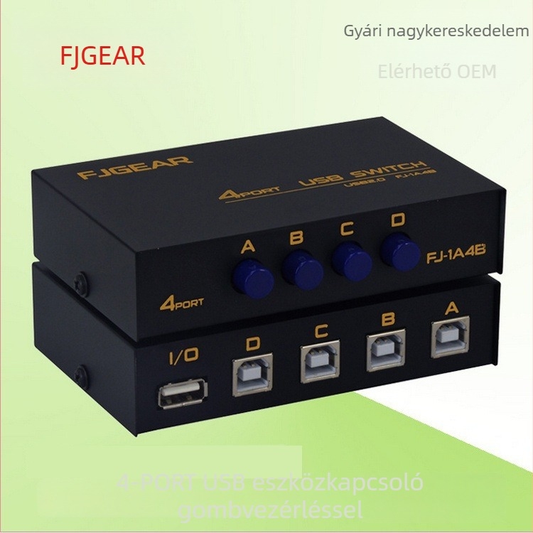 Ai Chao FJ-1A4B USB nyomtató megosztó — 4-portos, kézi kapcsoló, modell 1A4B