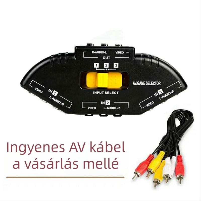 AV kapcsoló 3-in-1-out, audio/video konverter, 2 RCA kimenetek