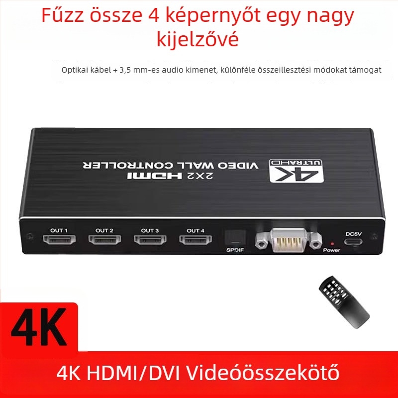 HDMI 4K videóösszefűző és 4 képernyős 2×2 videófal processzor reklám kijelzőkhöz, DVI bemenet
