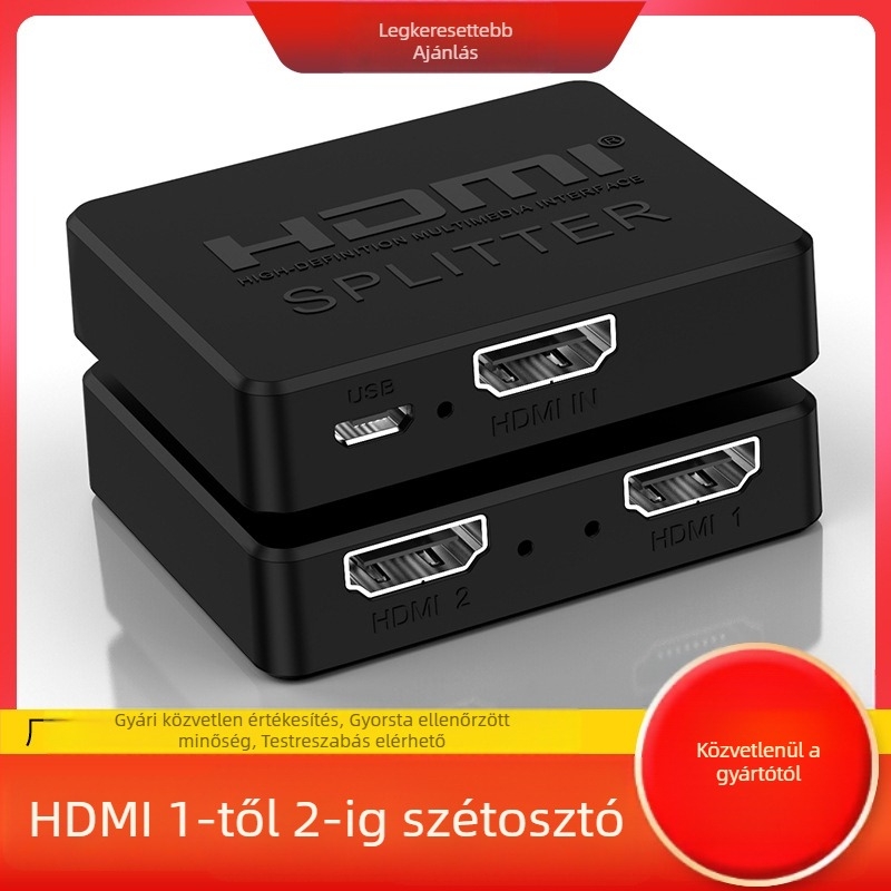 HDMI osztó 1 bemenet 2 kimenet, 4K felbontás, távoli ébresztés támogatás, energia menedzsment, kábel hossz 0,5 m