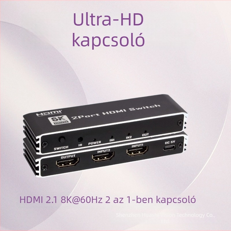 HDMI 2.1 2x1 kapcsoló, bemenetek-kimenetek, 8K60Hz / 4K120Hz