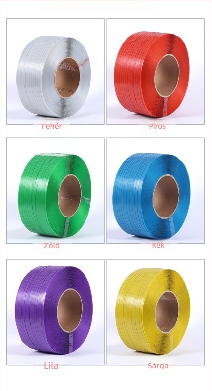 PP műanyag csomagoló heveder teljes és félautomata csomagoláshoz, húzószilárdság 40 kg, csomagoló súlya 10 kg