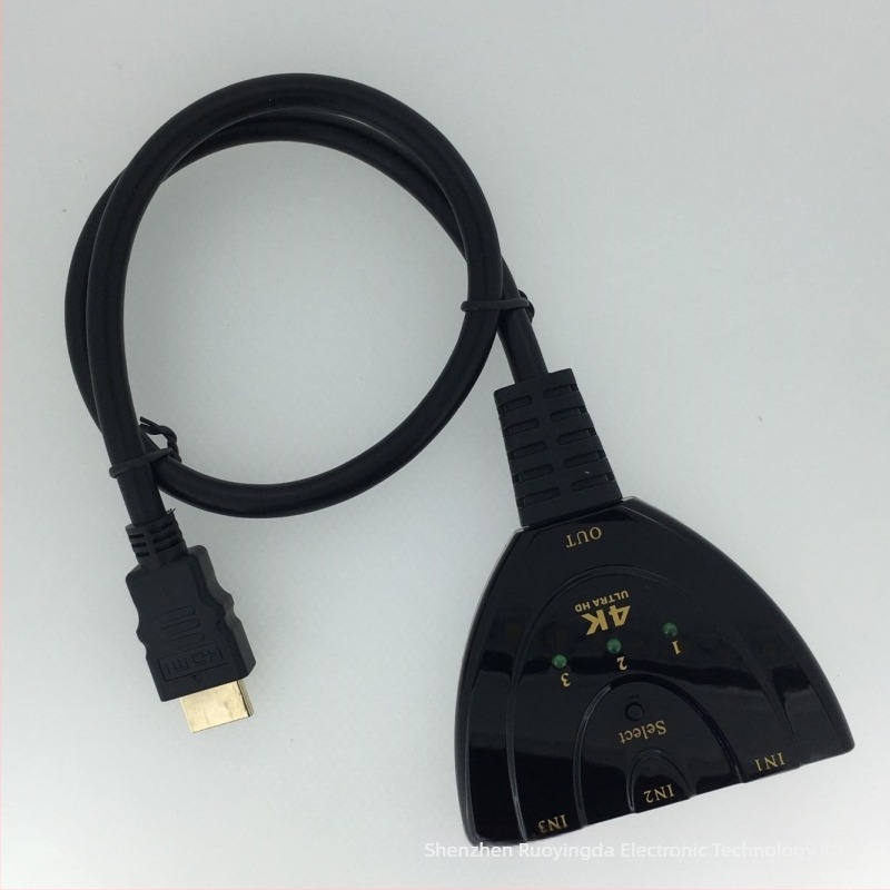 HDMI 3x1 kapcsoló, 1080p, 0,3 m kábel, tápellátás-kezelés, ry-03