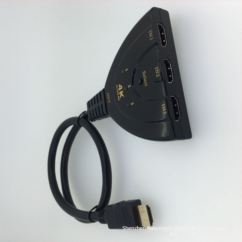 HDMI 3x1 kapcsoló, 1080p, 0,3 m kábel, tápellátás-kezelés, ry-03