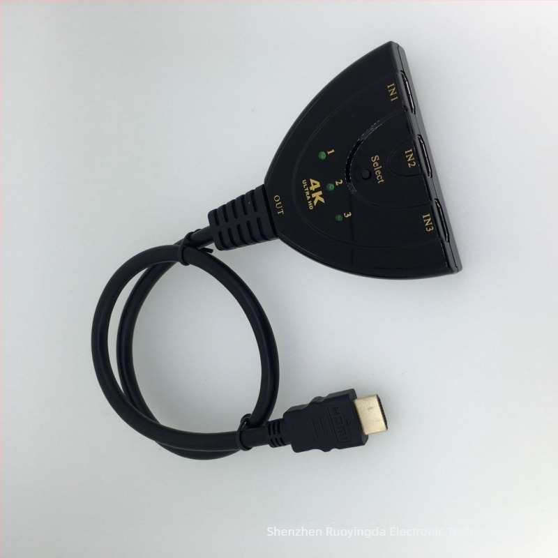HDMI 3x1 kapcsoló, 1080p, 0,3 m kábel, tápellátás-kezelés, ry-03