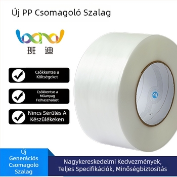 Gép csomagoló szalag, nagy szilárdságú; húzószilárdság 95 kg, tömeg 7,5 kg, kartoncsomagoláshoz