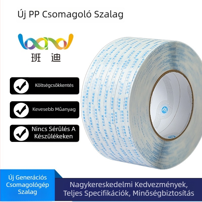 Gép csomagoló szalag, nagy szilárdságú; húzószilárdság 95 kg, tömeg 7,5 kg, kartoncsomagoláshoz