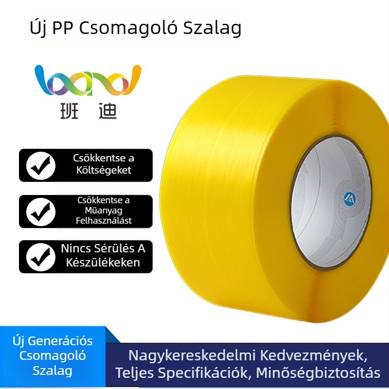Gép csomagoló szalag, nagy szilárdságú; húzószilárdság 95 kg, tömeg 7,5 kg, kartoncsomagoláshoz