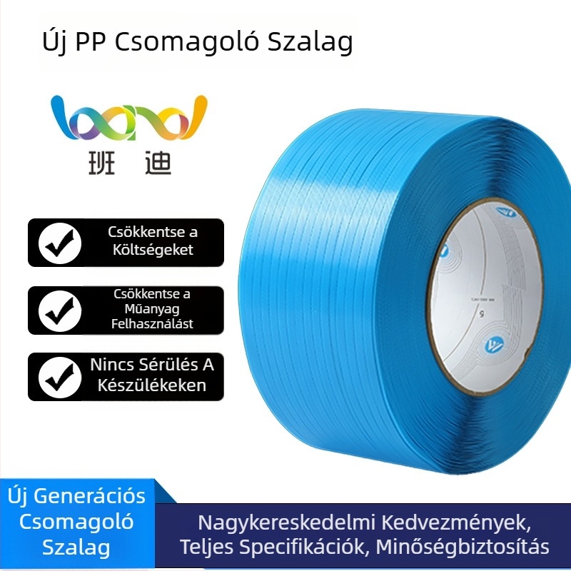 Gép csomagoló szalag, nagy szilárdságú; húzószilárdság 95 kg, tömeg 7,5 kg, kartoncsomagoláshoz