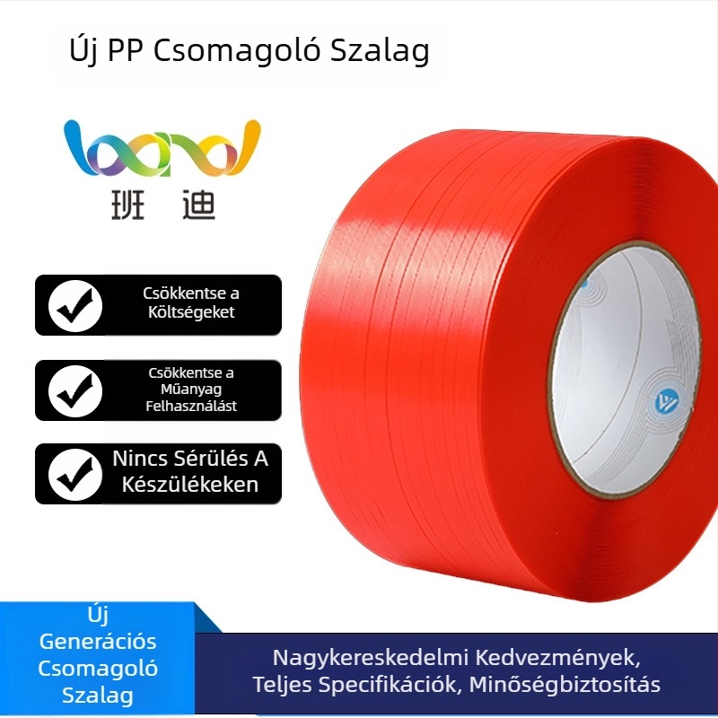 Gép csomagoló szalag, nagy szilárdságú; húzószilárdság 95 kg, tömeg 7,5 kg, kartoncsomagoláshoz
