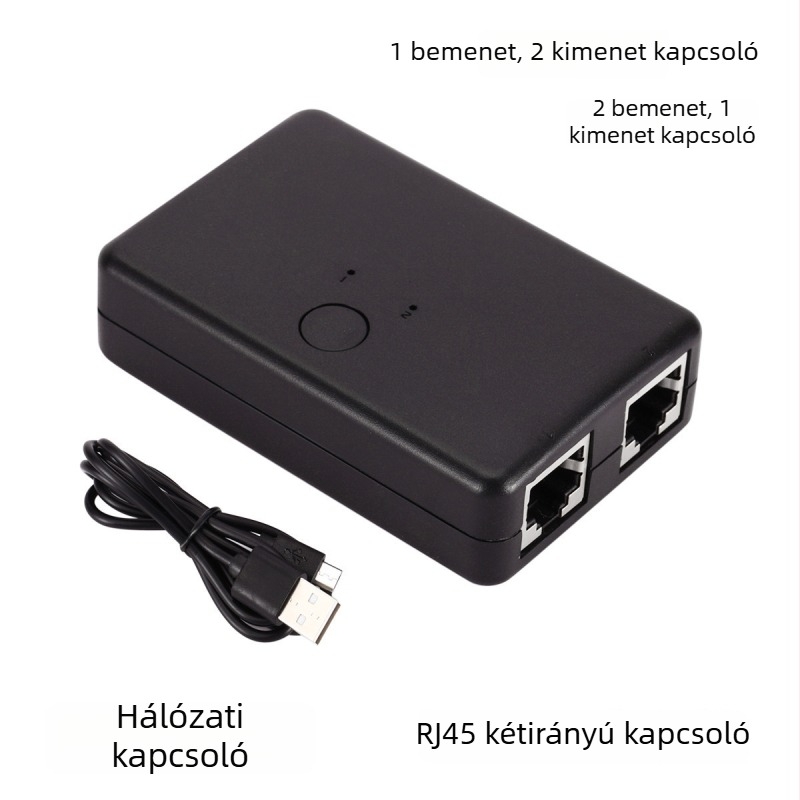 2-in-1 hálózati kapcsoló, RJ45 kétirányú, modell RJ21, irodai számítógépekhez, energia-gazdálkodást támogat