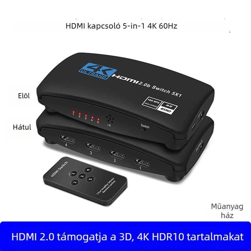 HDMI kapcsoló 5 bemenet / 1 kimenet, 4K60Hz, HDR10, Dolby